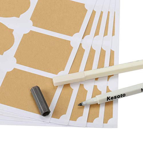 Kesote 204 Etiquetas de Papel Kraft Pegatinas de Pizarra Autoadhesivas Etiquetas de Pizarra para Tarros Decoración con 2 Marcadores de Tiza de Colores