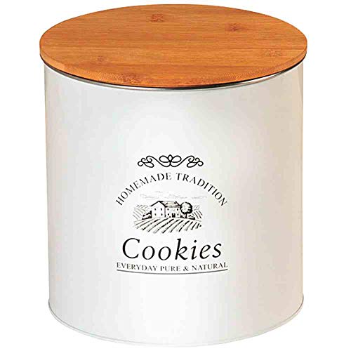 Kesper 38253 – Tarro Grande Landhaus Galletas, Metal, Color Blanco/marrón, 17.3 x 17.3 x 18 cm