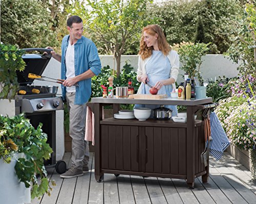 Keter - Mueble Barbacoa grande para jardín, Capacidad 279 litros, Color marrón