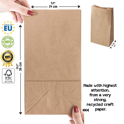 kgpack 100x Bolsas de Papel Kraft DIY 14 x 26 x 8 cm | Bolsas de Papel Kraft para niños | Calendario de adviento | Bolsa de Regalo de Fondo Plano | Bolsa de Papel de Alimentos