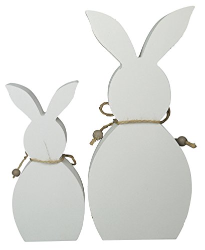 khevga Conejito Decorativo Conejo de Pascua de Madera Juego de 2 en Blanco