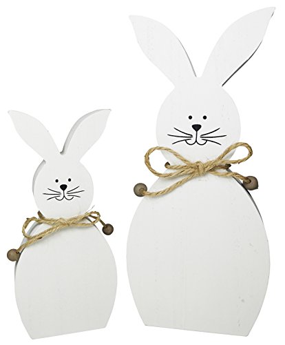 khevga Conejito Decorativo Conejo de Pascua de Madera Juego de 2 en Blanco