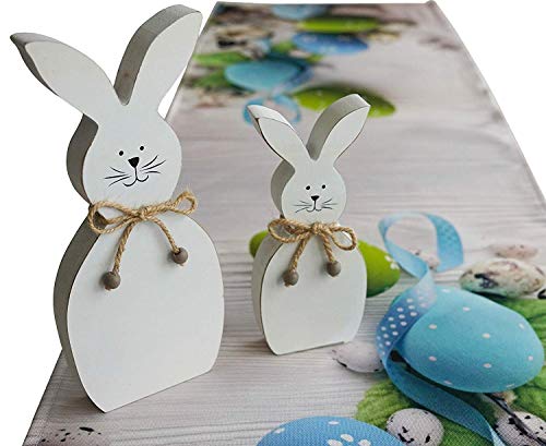 khevga Conejito Decorativo Conejo de Pascua de Madera Juego de 2 en Blanco