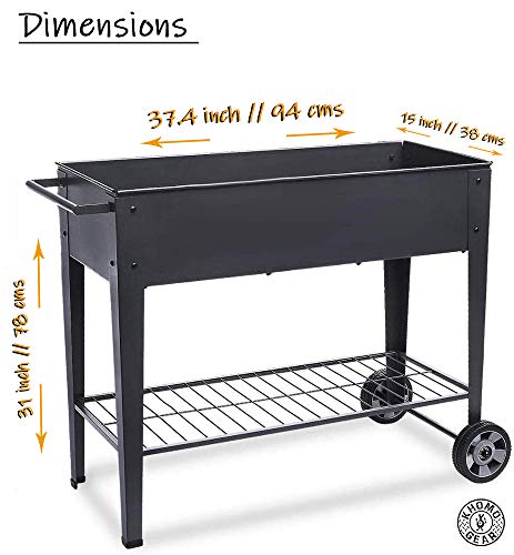 KHOMO GEAR Huerto Urbano Carrito Galvanizado Elevado para Cultivo en Casa Plantas Frutas Verduras Terraza Jardín Interior Exterior - Negro