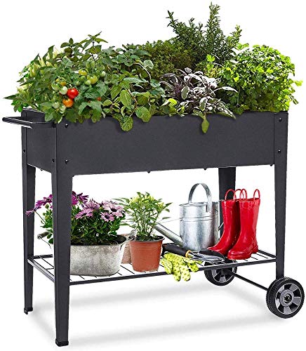 KHOMO GEAR Huerto Urbano Carrito Galvanizado Elevado para Cultivo en Casa Plantas Frutas Verduras Terraza Jardín Interior Exterior - Negro