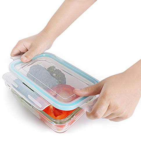 KICHLY Recipiente - Contenedor de Almacenamiento de Alimentos de Vidrio - 12 piezas (6 envases + 6 tapas) Tapas transparentes - Sin BPA - Para la Cocina o el Restaurante de Uso Doméstico