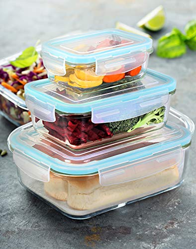 KICHLY Recipiente - Contenedor de Almacenamiento de Alimentos de Vidrio - 12 piezas (6 envases + 6 tapas) Tapas transparentes - Sin BPA - Para la Cocina o el Restaurante de Uso Doméstico