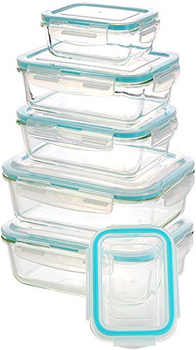 KICHLY Recipiente - Contenedor de Almacenamiento de Alimentos de Vidrio - 12 piezas (6 envases + 6 tapas) Tapas transparentes - Sin BPA - Para la Cocina o el Restaurante de Uso Doméstico