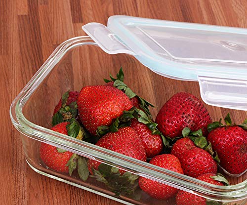 KICHLY Recipiente - Contenedor de Almacenamiento de Alimentos de Vidrio - 6 Piezas (3 envases + 3 Tapas) - Tapas Transparentes - Sin BPA - para la Cocina o el Restaurante de Uso Doméstico