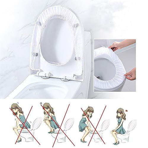 KINDPMA 50pcs Fundas Desechables Inodoro con Borde Elástico Fundas Baño WC Cubiertas para Asientos Papel Protector WC Desechable Impermeable Antibacteriano para Hospital Viaje Aeropuerto Hotel