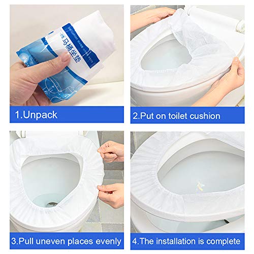 KINDPMA 50pcs Fundas Desechables Inodoro con Borde Elástico Fundas Baño WC Cubiertas para Asientos Papel Protector WC Desechable Impermeable Antibacteriano para Hospital Viaje Aeropuerto Hotel