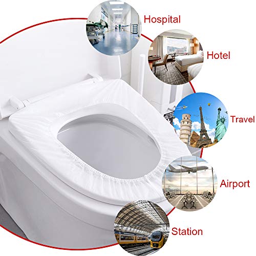 KINDPMA 50pcs Fundas Desechables Inodoro con Borde Elástico Fundas Baño WC Cubiertas para Asientos Papel Protector WC Desechable Impermeable Antibacteriano para Hospital Viaje Aeropuerto Hotel