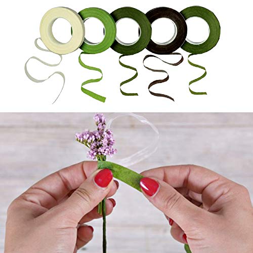 KINDPMA 5Pcs Cinta Floral Verde Tape Floral 27M 100Pcs Alambre Floral 60CM con Un Alicate de Alambre Florista Kit de Arreglos Florales para Romos de Flores