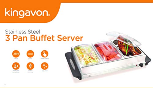 Kingavon BS100 Buffet Server, Acero inoxidable, 2.365 litros, Plata