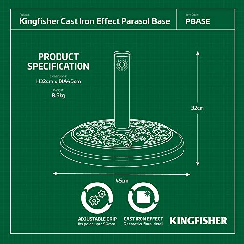 Kingfisher Cast Iron Effect Parasol sombrilla 9 kg, Base Redonda, Efecto Hierro Fundido, 45x45x32.5 cm