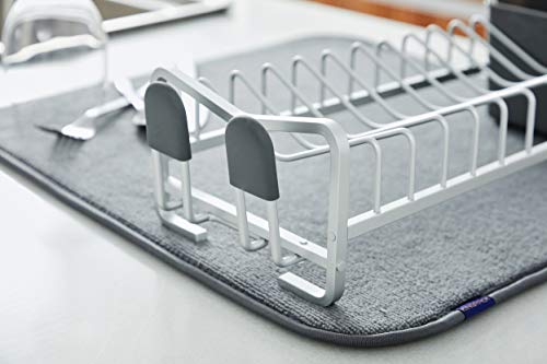 Kingrack Escurreplatos compacto de aluminio con alfombrilla de microfibra para secado, soporte para vasos y soporte para utensilios de cocina, Antióxido wkuk112050