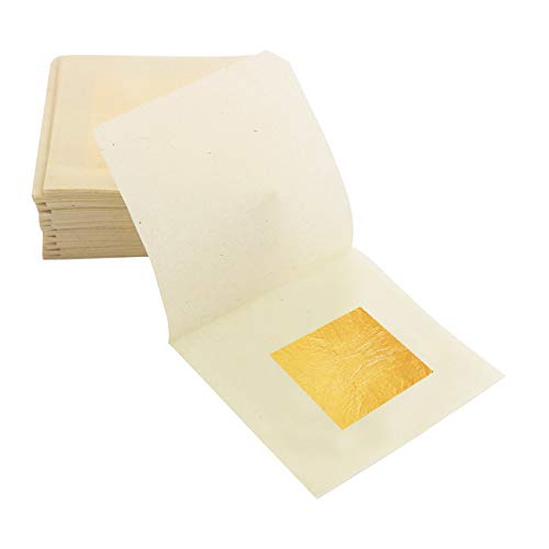 KINNO 24K Pan de Oro Comestible 10 hojas 2.5x2.5cm Pan de Oro Puro Facial Auténtico para Cocina Pasteles & Chocolate Decoración Salud &Spa