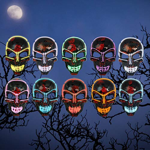 KiraKira Máscara LED Halloween, Halloween LED Máscaras Adultos LED Mask para la Fiesta de Disfraces, Máscara Disfraz Luminosa Craneo Esqueleto (red01)