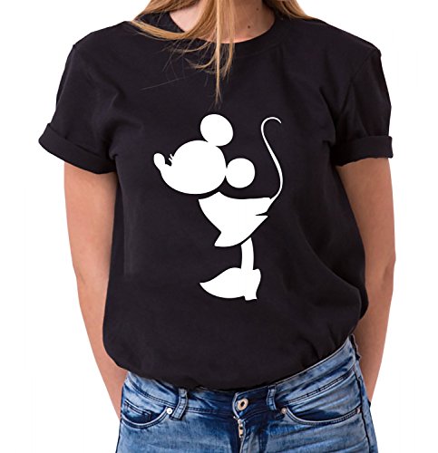 Kiss Mouse King Queen Partnerlook Camiseta de los Pares Dulce para Parejas como Regalos, Größe2:S;Partner Shirts:Damen T-Shirt Schwarz