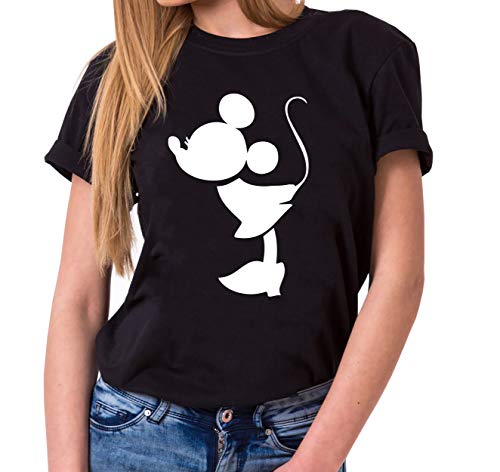 Kiss Mouse King Queen Partnerlook Camiseta de los Pares Dulce para Parejas como Regalos, Größe2:S;Partner Shirts:Damen T-Shirt Schwarz