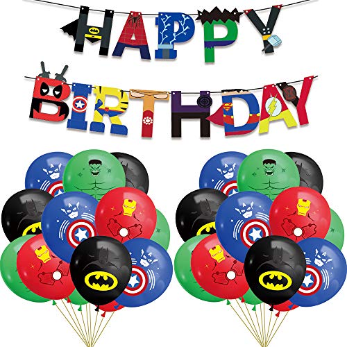 Kit de decoraciones de cumpleaños de superhéroes, globos de látex de superhéroes, pancarta de fiesta de superhéroes, suministros de fiesta temáticos de superhéroes para los fanáticos de los cómics