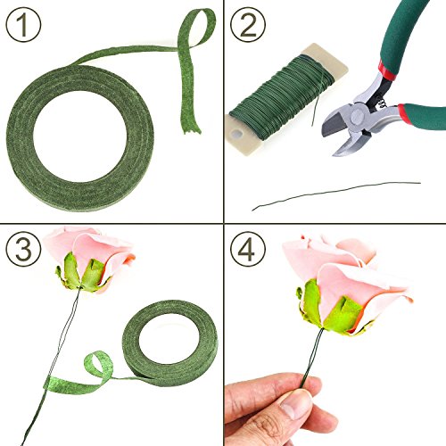 Kit de Herramienta de Arreglos Florales Cinta Floral Envoltura de Tallo 1/2 Pulgada por 30 Yardas, 22 Calibre Alambre Verde y 4 1/2 Pulgadas Cortador de Alambre