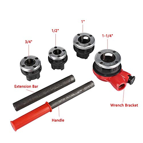 Kit de roscado manual de tuberías de hierro fundido maleable de 4 troqueles de fontanero de 1/2 pulgadas, 3/4 pulgadas, 1 – 1/4 pulgadas
