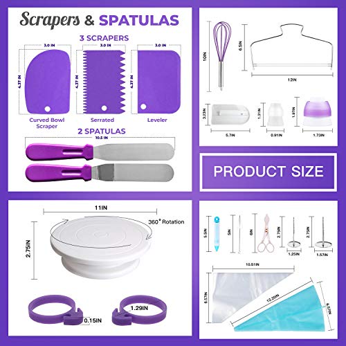 Kit de suministros para decoración de pasteles para principiantes, juego de 137, herramientas para repostería, 1 soporte giratorio, 55 puntas numeradas para glaseado con gráfico de patrones