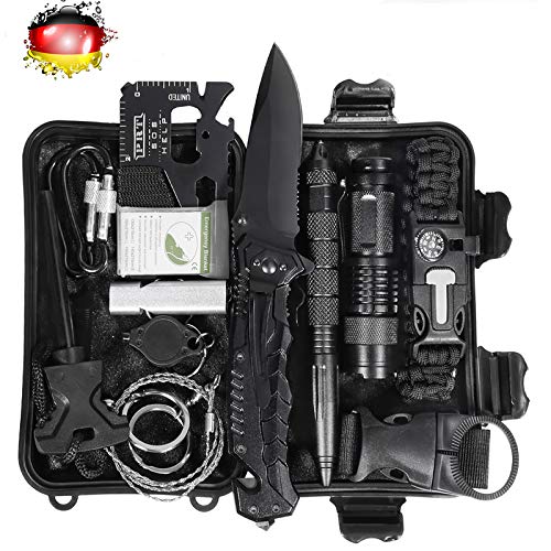 Kit de supervivencia LC-dolida 15 en 1, kit de supervivencia de emergencia al aire libre con cuchillo / linterna táctica para acampar / bushcraft / senderismo / caza / aventuras al aire libre