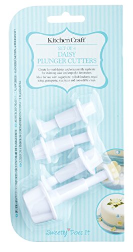 Kitchen Craft Set de Cortadores Margaritas con Expulsor, Blanco, 1 cm, 4 Unidades