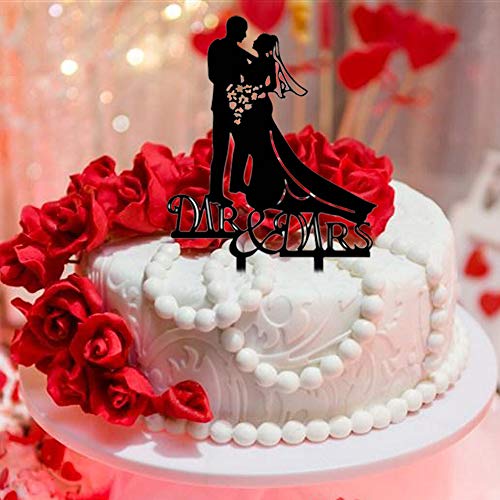 Kitchen-dream Novia y novio silueta de boda, Sr. y Sra. Wedding Cake Topper, Decoraciones de boda, Acrílico Cake Topper para decoraciones de boda