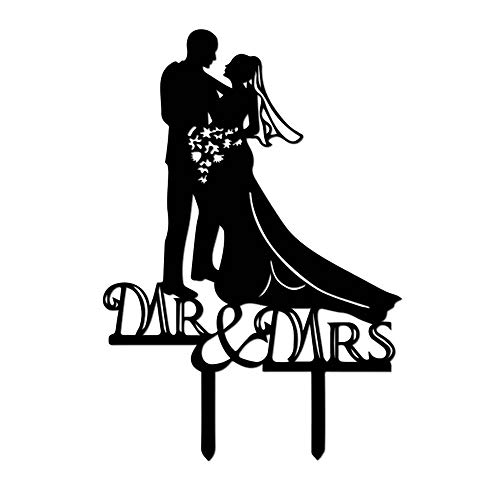 Kitchen-dream Novia y novio silueta de boda, Sr. y Sra. Wedding Cake Topper, Decoraciones de boda, Acrílico Cake Topper para decoraciones de boda