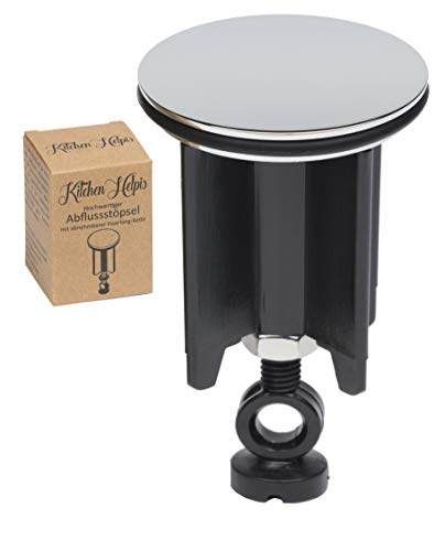 Kitchen Helpis® Tapón de Desagüe de Calidad, 1 pieza, ⌀ 40 mm, altura ajustable entre 6,5 cm - 9,5 cm, Tapón universal Lavabo, Tapones para todos los Desagües estándar, Tapones Baño, Tapón fregadero