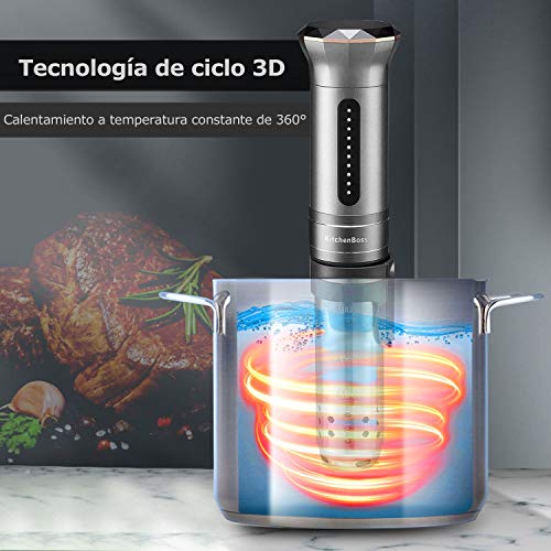 KitchenBoss Sous Vide Aparato de Cocina Precisión 1100W Inmersión a Prueba de Agua IPX7 Circuladores Control de Temperatura de Precisión Incluido 10 Bolsas envasado al vacío