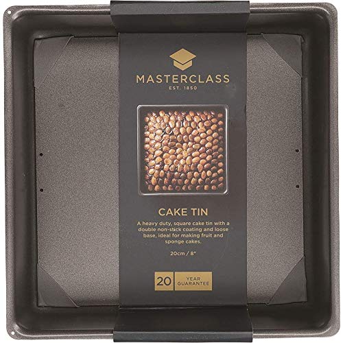 Kitchencraft Master Class Molde Cuadrado para reposteria con Base Suelta, Acero, Negro, 21.8x24x8.2 cm