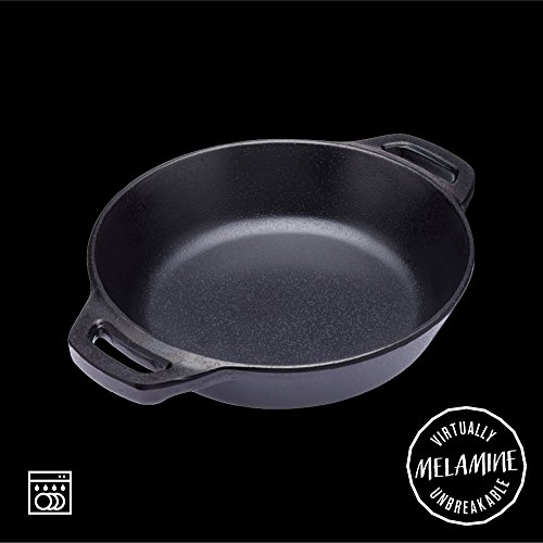 Kitchencraft Mini fundido iron-look servir olla con asas, 15 cm (6 ') – Fuente de horno (estilo redondo, melamina, negro, 19,5 x 15 x 3,5 cm
