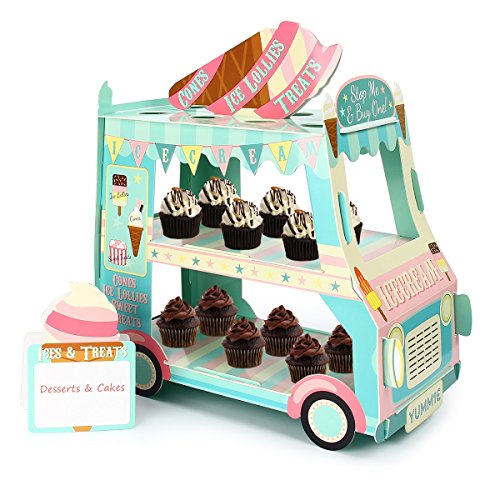 Kitchnexus - Puesto para magdalenas, helados, tartas, con 3 niveles, soporte para decoración de fiestas temáticas, diseño de furgoneta Como se muestra en la imagen