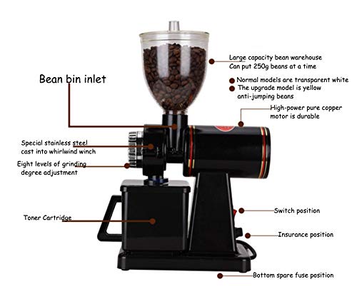 KKSY Molinillo EléCtrico de Café Molinillos de Especias con 304 Hojas de Acero Inoxidable Capacidad De 250g para Granos De Café, Hierbas, Frutos Secos, Especias, Cereales,Black