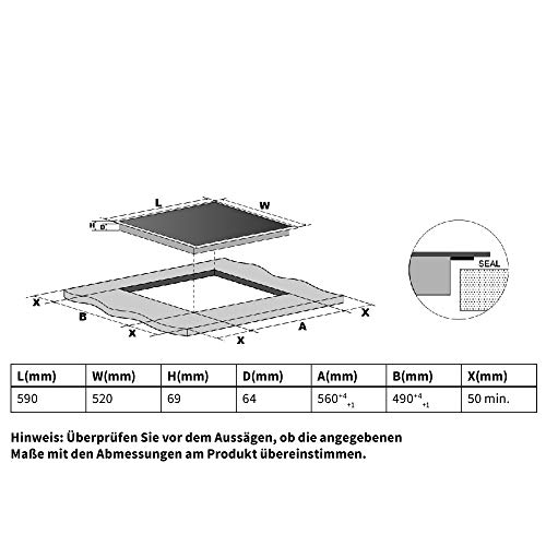 KKT KOLBE Placa de inducción 59cm / Autárquico / 6kW / 15 pasos / 4 zonas/Sin marco/Táctil/Pantalla LED / KF5900IND