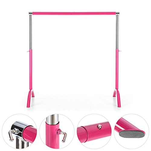 Klarfit Bar Lerina - Barra de Ballet móvil, Largo 110 cm, Altura Regulable 70-113 cm, Agarraderas de Bloqueo, Tubo de Acero con Recubrimiento en Polvo, Pies de Apoyo, Antideslizante, Rosa