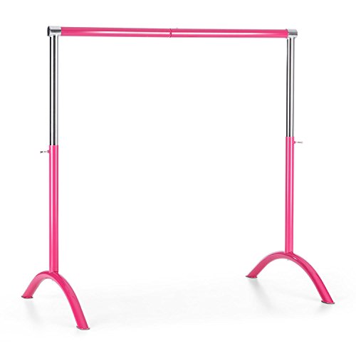 Klarfit Bar Lerina - Barra de Ballet móvil, Largo 110 cm, Altura Regulable 70-113 cm, Agarraderas de Bloqueo, Tubo de Acero con Recubrimiento en Polvo, Pies de Apoyo, Antideslizante, Rosa