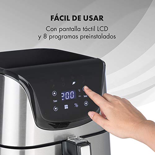 Klarstein Aero Vital deluxe - Freidora de aire caliente, Freidora, 1700 Watt, 5,4 litros, Pantalla LCD táctil, 8 programas, Acero inoxidable, Termostato, Programable, Bajo consumo, Plateado