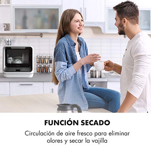 Klarstein Amazonia Mini - Lavavajillas, Máquina lavaplatos, 6 programas: eco, una hora, rápido, fruta, desinfección por calor, vidrio, Necesita 5 litros de agua, Pantalla LED, Táctil, Negro