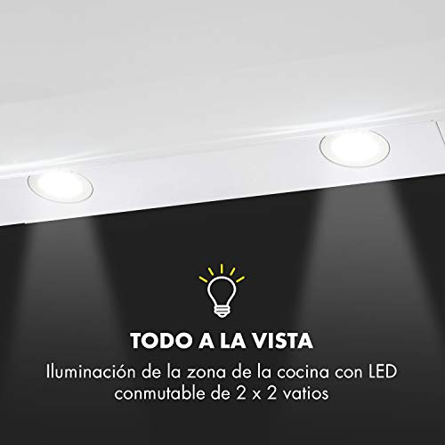 Klarstein Annabelle 60 Campana extractora - Extractor de humos de pared, Absorción y ventilación, Rendimiento de 650 m³/h, 230 W, Iluminación LED, Acero inoxidable, Panel táctil, Blanco