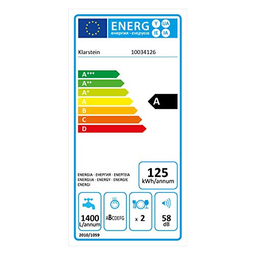 Klarstein Aquatica - Minilavavajillas, Potencia de 860 W, 3 programas, EEC A, Lavado en 360°, Uso sin conexión, Capacidad 2 servicios, Consumo de 5 L agua, 125 kWh/año, Control táctil, Blanco