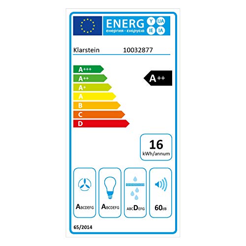 Klarstein Aurora Eco - Campana extractora, 550 m³/h, Bajo Consumo, Eco Excellence, Display LED, Balanced Light Concept , 3 Niveles, Diseño Compacto, Clase fluidodinámica A++, Negro