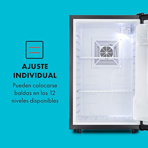 Klarstein Beerbauch Minibar - Nevera, Nevera para habitación, 65 l, Eficiencia energética de clase A, Termoeléctrico, Silencioso, Regulación de temperatura en 5 niveles, 12 alturas, Plateado