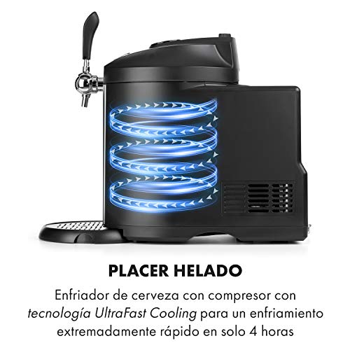 Klarstein Beerkules Dispensador de cerveza, barriles de 5 l, CO2, incl. 3 cartuchos, refrigeración de 2-12 °C, enfriamiento en sólo 4 h, 120 W, carcasa: plástico y acero inoxidable, negro