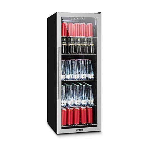 Klarstein Beersafe XL - Minibar, Nevera para bebidas, Refrigerador, Silencioso, Puerta de cristal, Iluminación LED, Acero inoxidable, Clase A+, 48 x 129 x 60 cm, Volumen 201 L, Negro