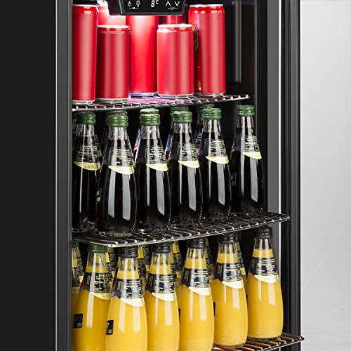 Klarstein Beersafe XL - Minibar, Nevera para bebidas, Refrigerador, Silencioso, Puerta de cristal, Iluminación LED, Acero inoxidable, Clase A+, 48 x 129 x 60 cm, Volumen 201 L, Negro